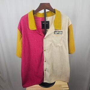 Reason Brand NWT Mens 3X Terry Cloth Colorblock Button Front Shirt